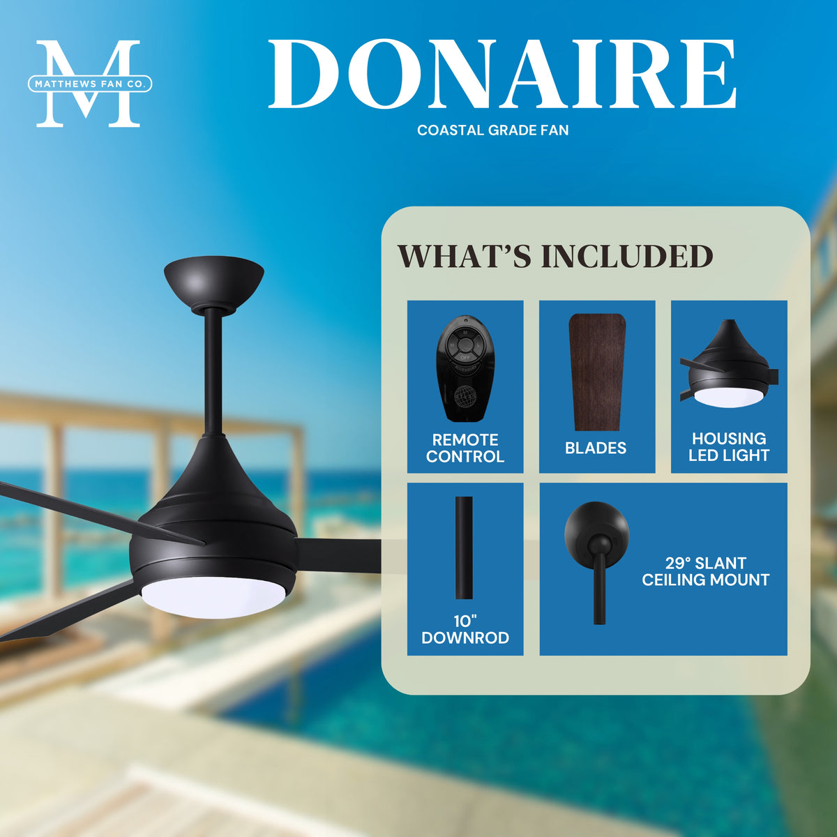 52-Inch Donaire 3-Blade Ceiling Fan with LED Light