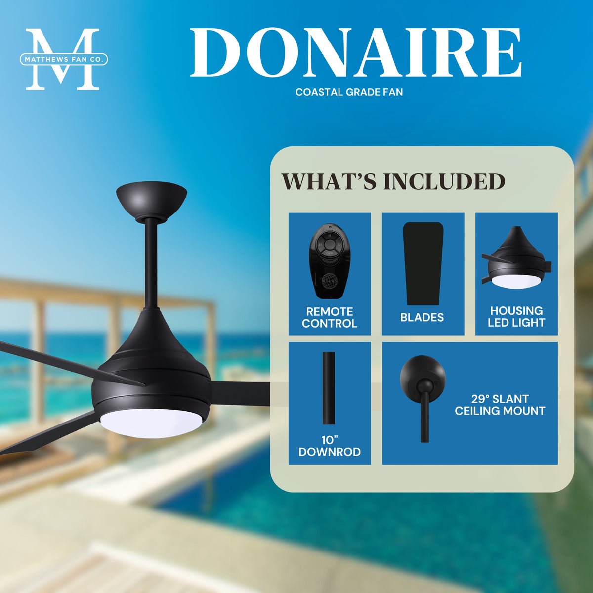 52-Inch Donaire 3-Blade Ceiling Fan with LED Light