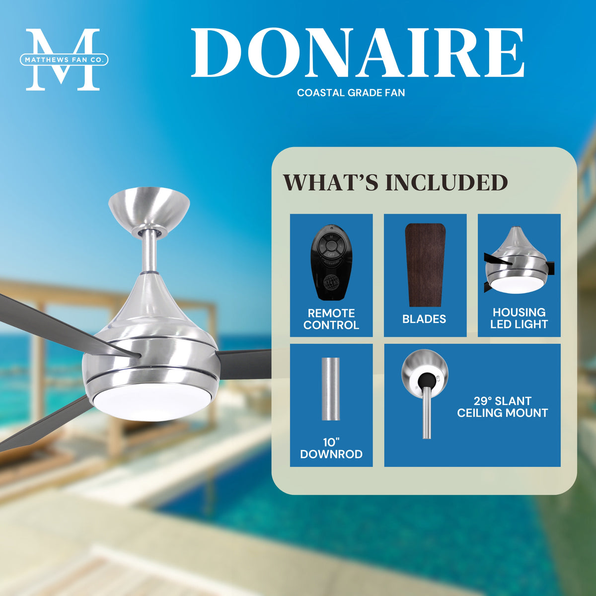 52-Inch Donaire 3-Blade Ceiling Fan with LED Light