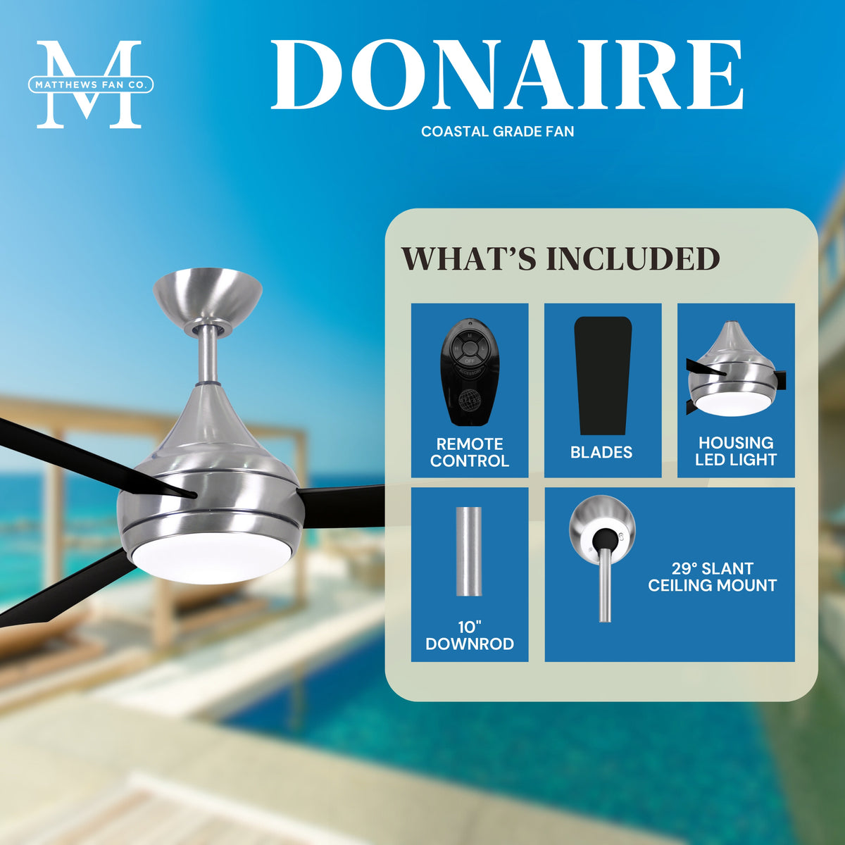 52-Inch Donaire 3-Blade Ceiling Fan with LED Light