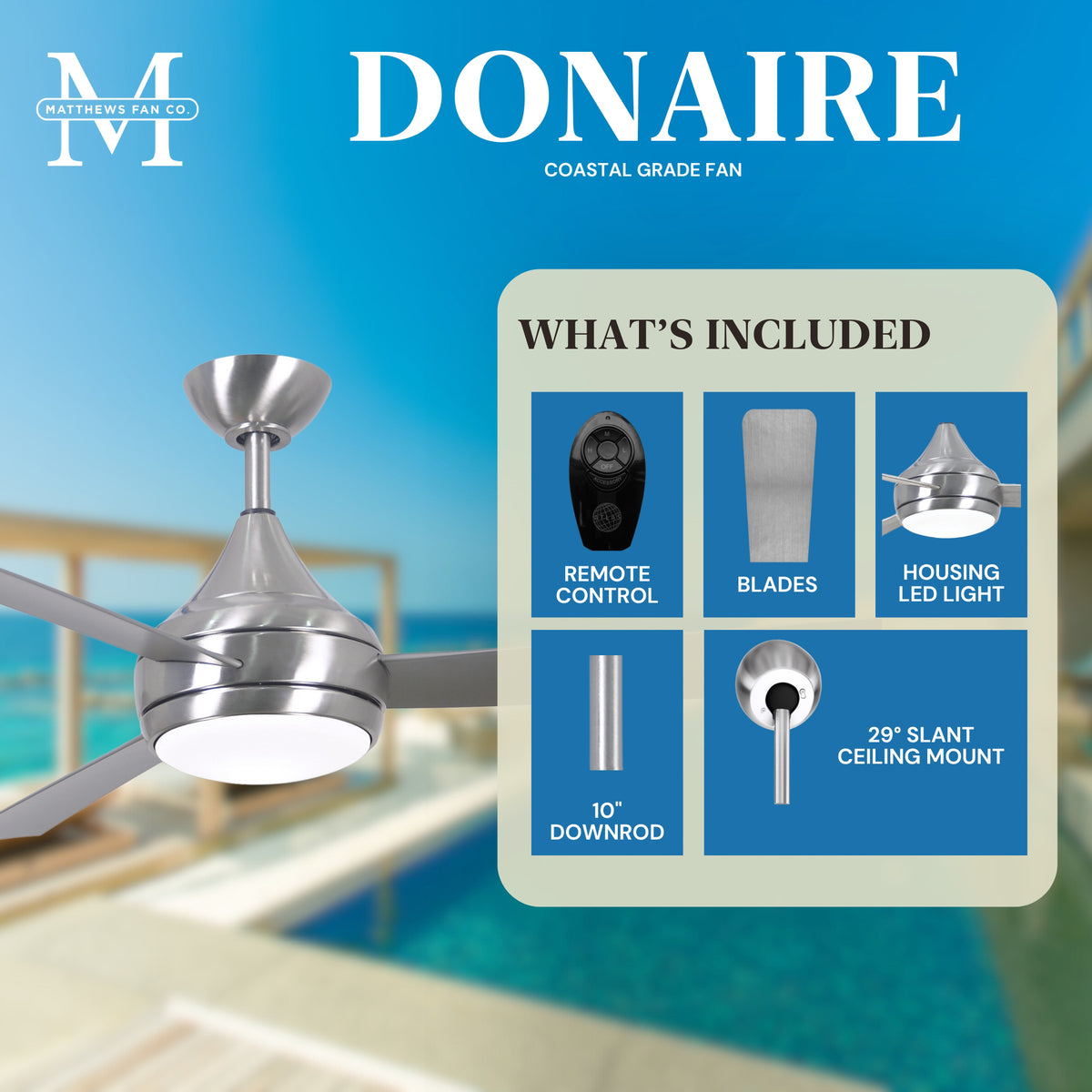 52-Inch Donaire 3-Blade Ceiling Fan with LED Light