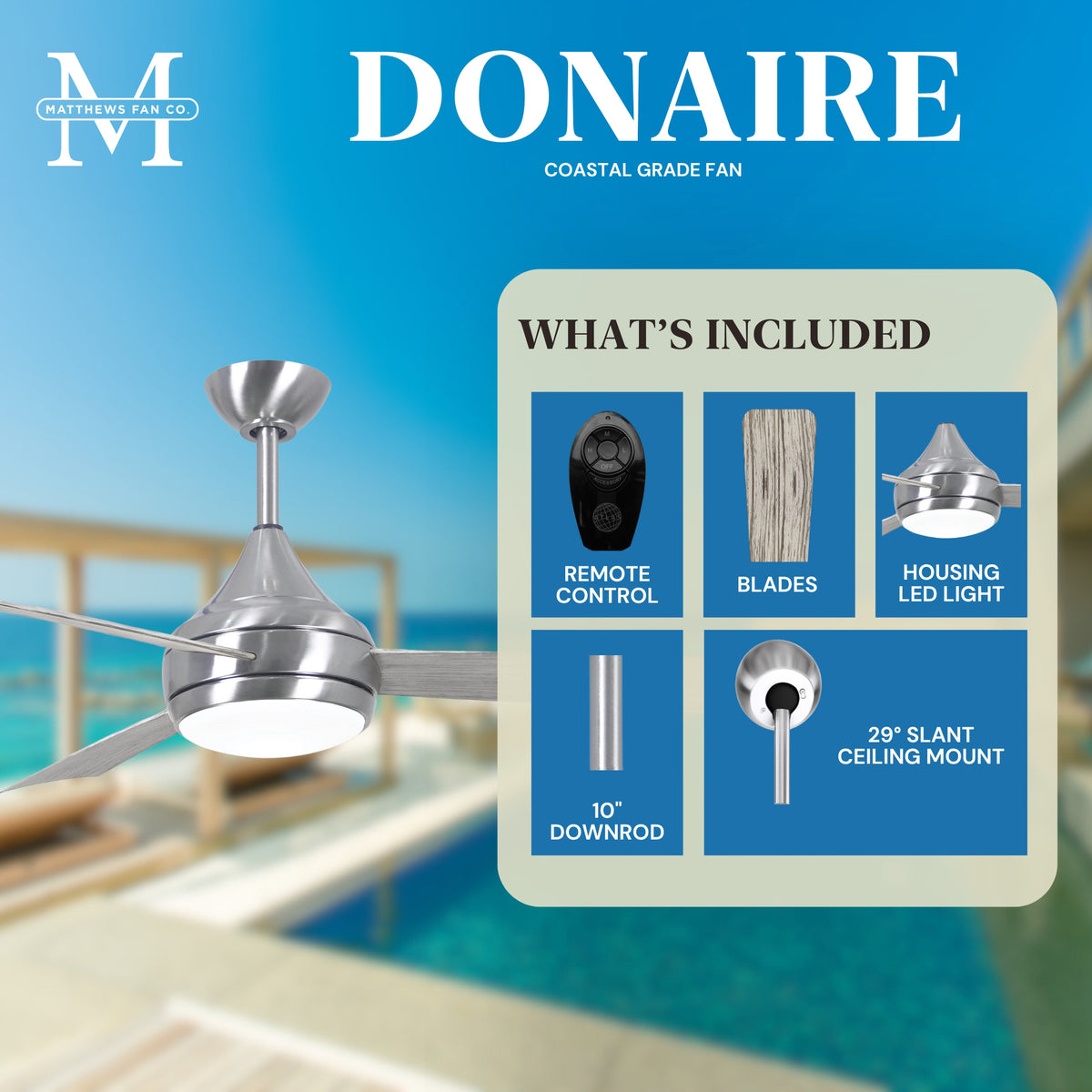 52-Inch Donaire 3-Blade Ceiling Fan with LED Light