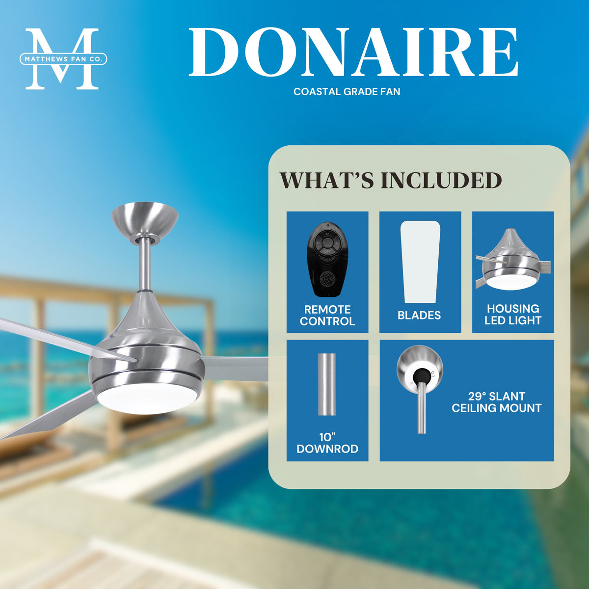 52-Inch Donaire 3-Blade Ceiling Fan with LED Light