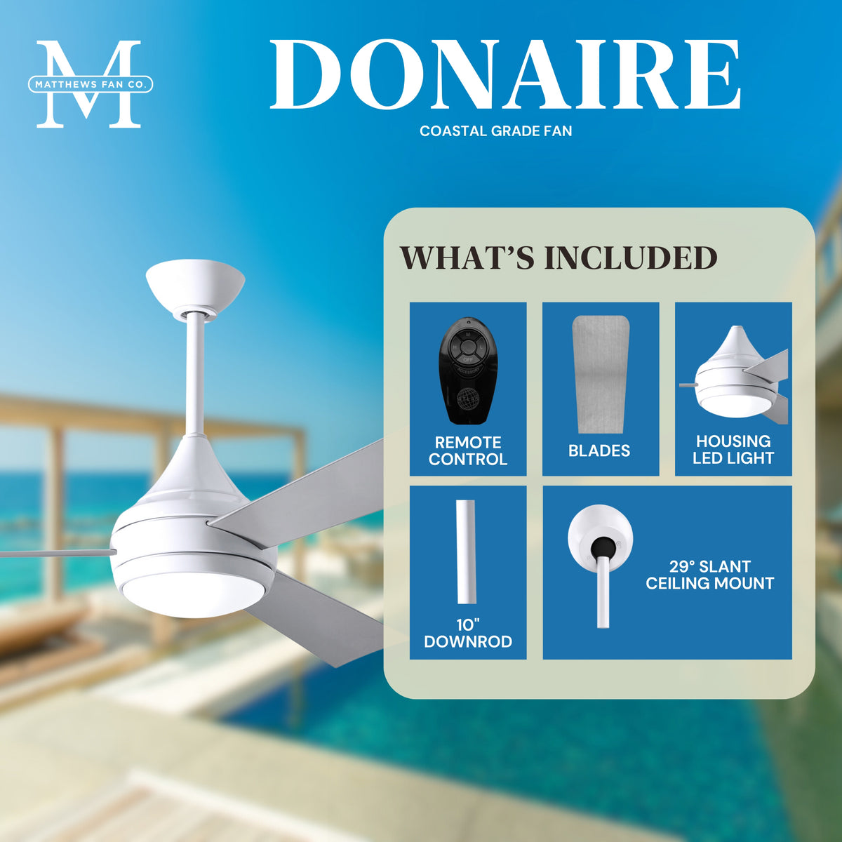 52-Inch Donaire 3-Blade Ceiling Fan with LED Light