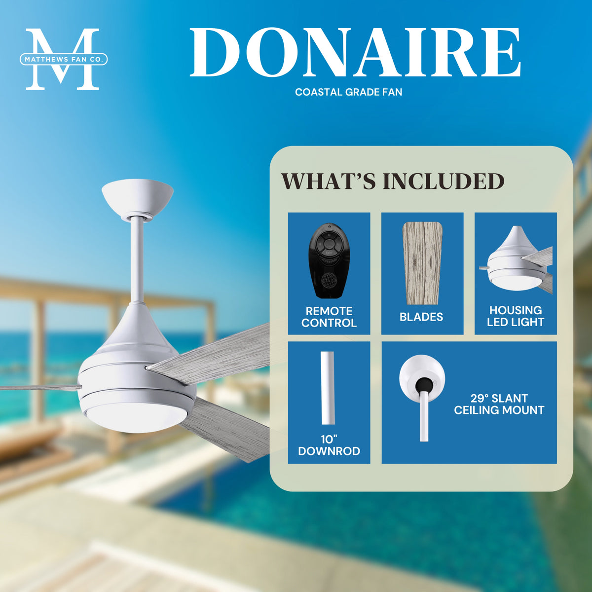 52-Inch Donaire 3-Blade Ceiling Fan with LED Light