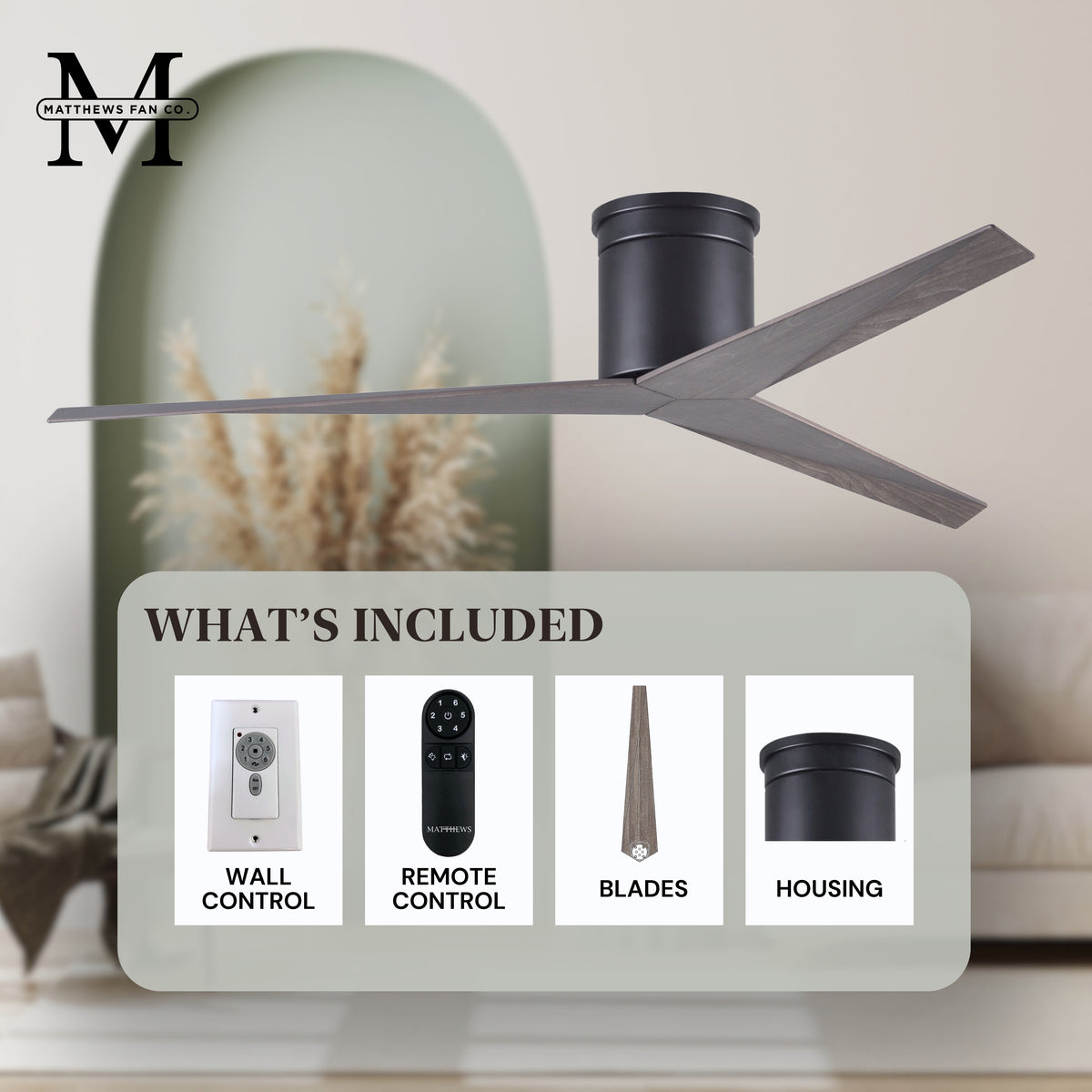 56-Inch Hugger Eliza 3-Blade Flush Mount Ceiling Fan Without Light Kit