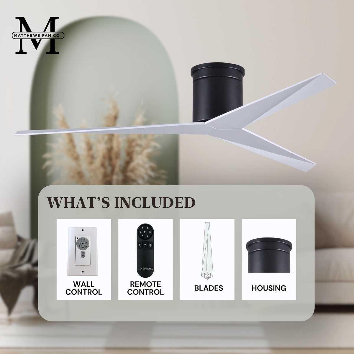 56-Inch Hugger Eliza 3-Blade Flush Mount Ceiling Fan Without Light Kit