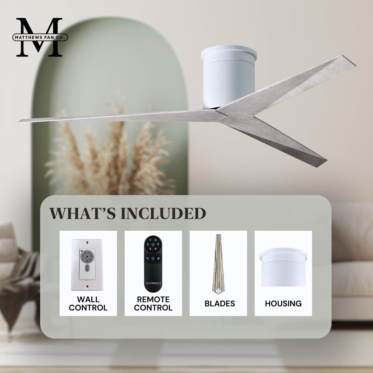 56-Inch Hugger Eliza 3-Blade Flush Mount Ceiling Fan Without Light Kit