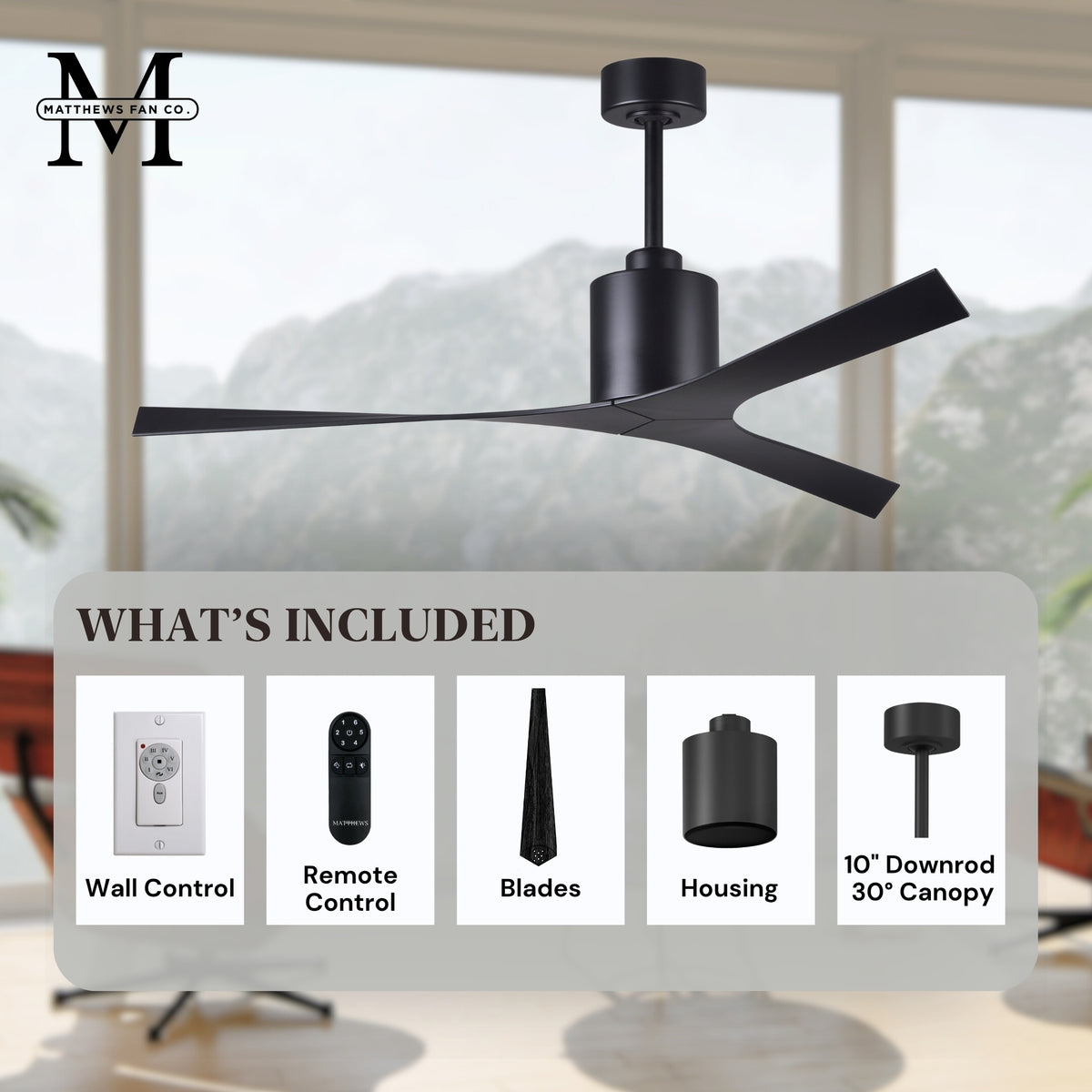 56-Inch Molly 3-Blade Ceiling Fan Without Light kit