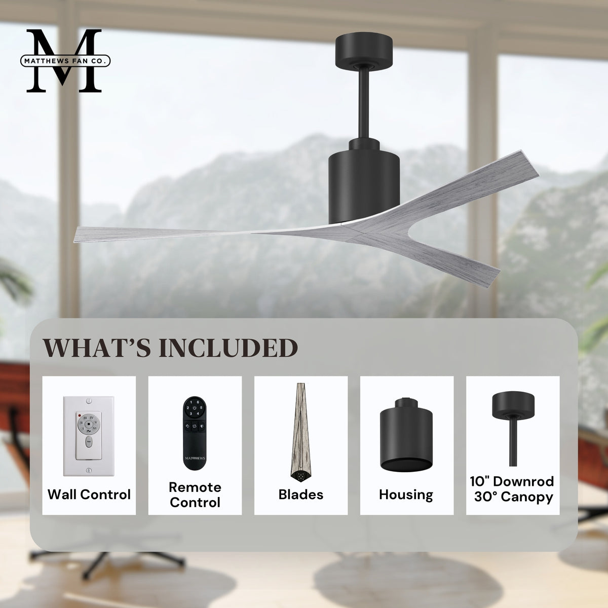 56-Inch Molly 3-Blade Ceiling Fan Without Light kit