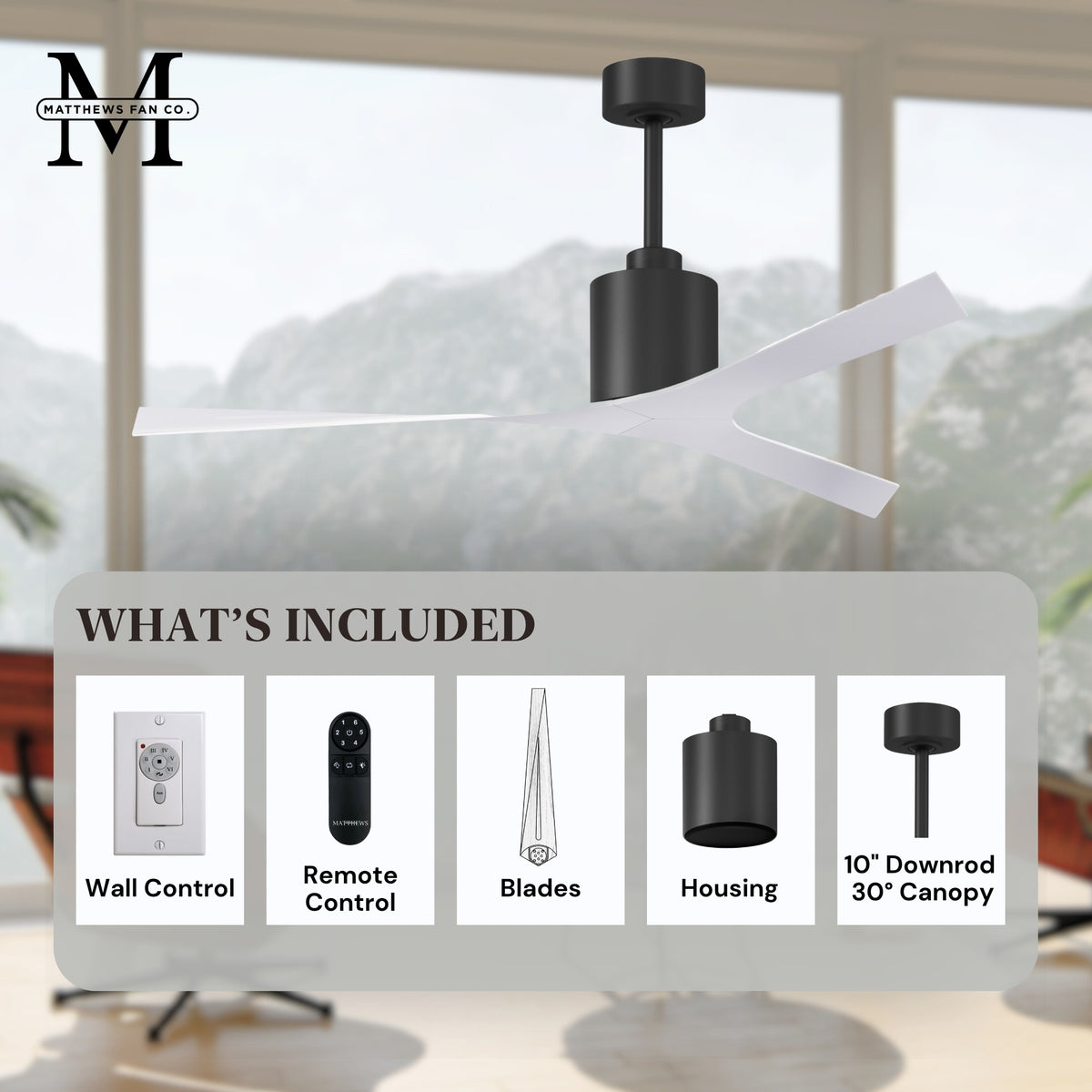 56-Inch Molly 3-Blade Ceiling Fan Without Light kit