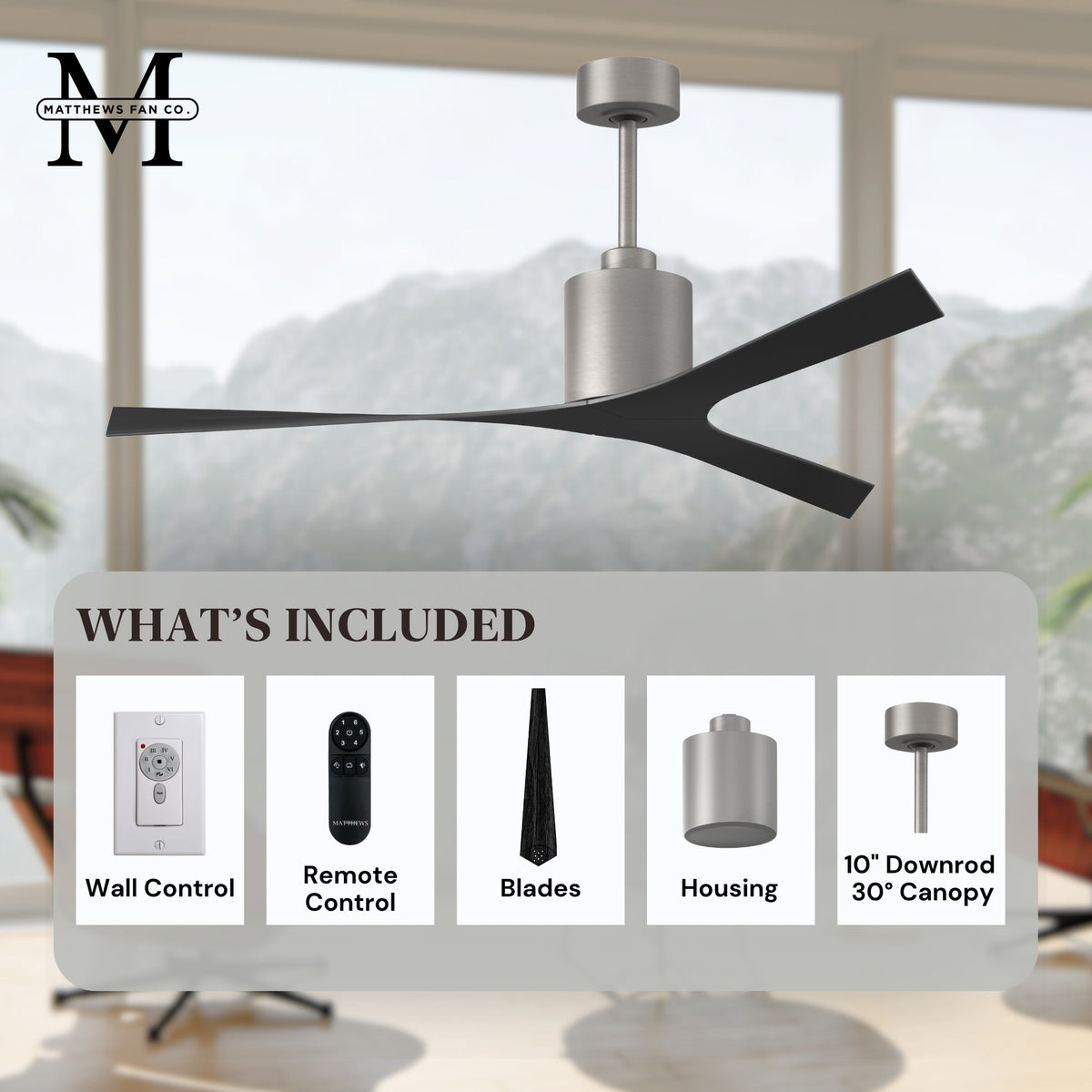 56-Inch Molly 3-Blade Ceiling Fan Without Light kit