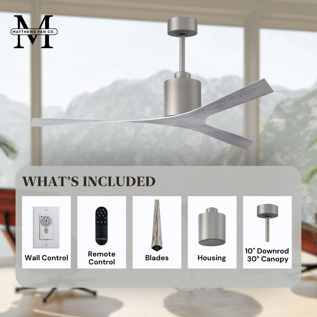 56-Inch Molly 3-Blade Ceiling Fan Without Light kit