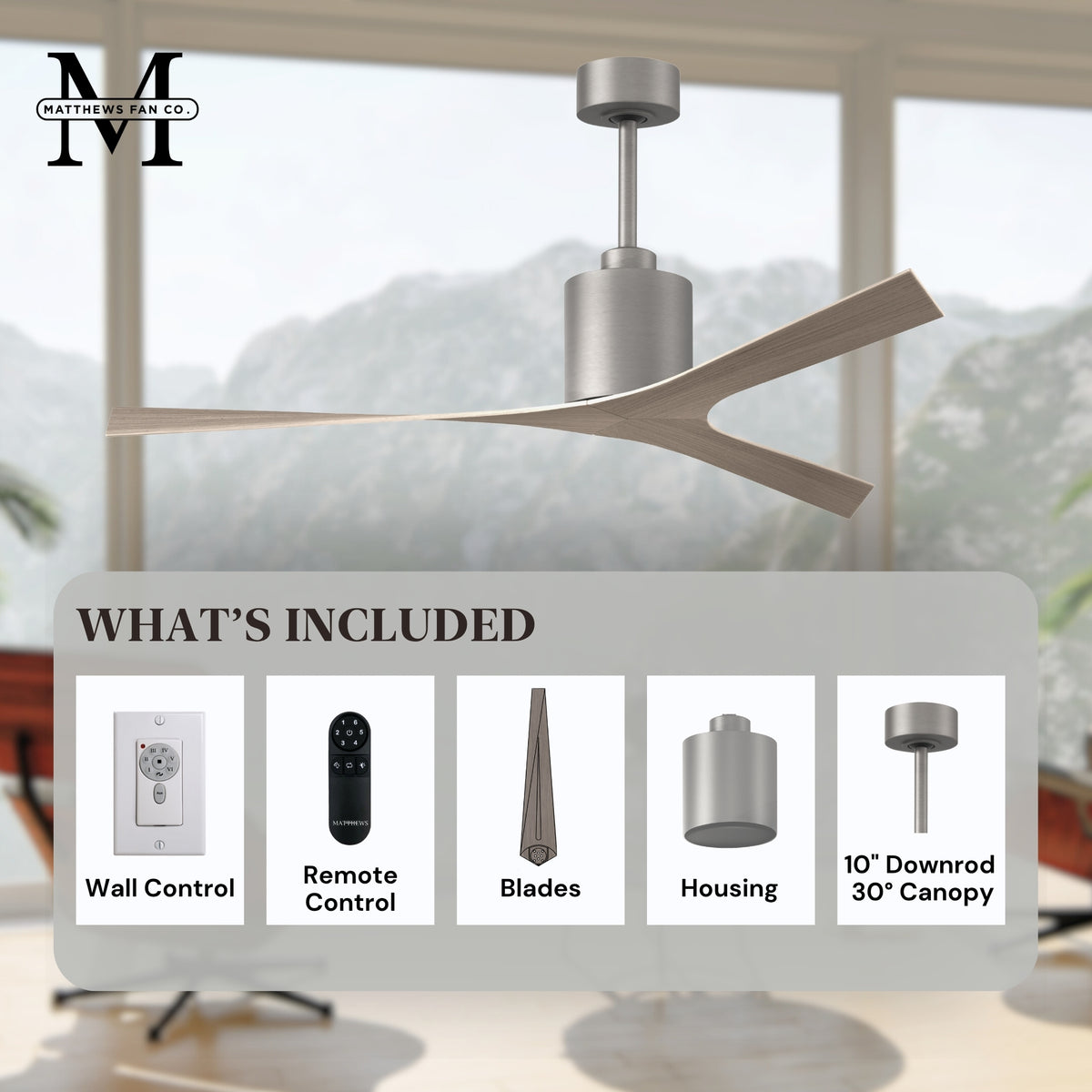 56-Inch Molly 3-Blade Ceiling Fan Without Light kit