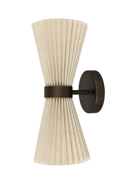 Amore 2 Light Bronze Linen Wall Sconce with Pleated Shades