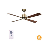 52 Inch DC Brass Fan in Antique Brass with Walnut Blades