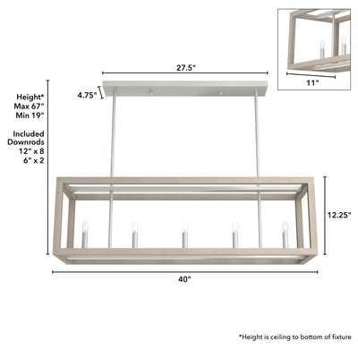 Squire Manor 40-inch 5-light Brushed Nickel and Bleached Wood Linear Chandelier