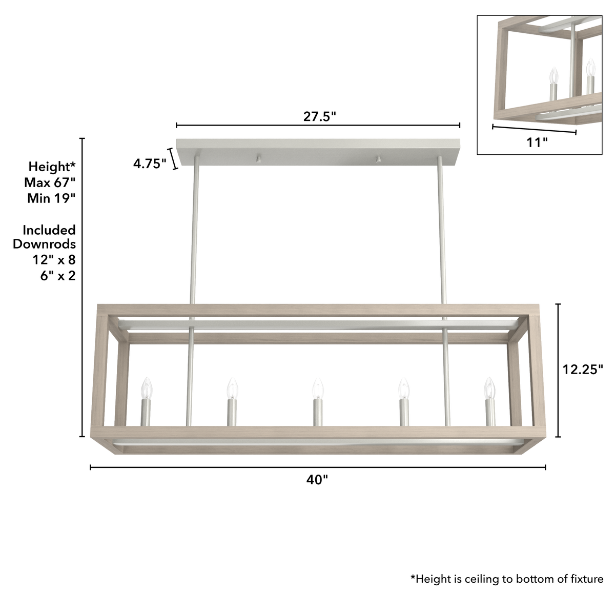 Squire Manor 40-inch 5-light Brushed Nickel and Bleached Wood Linear Chandelier