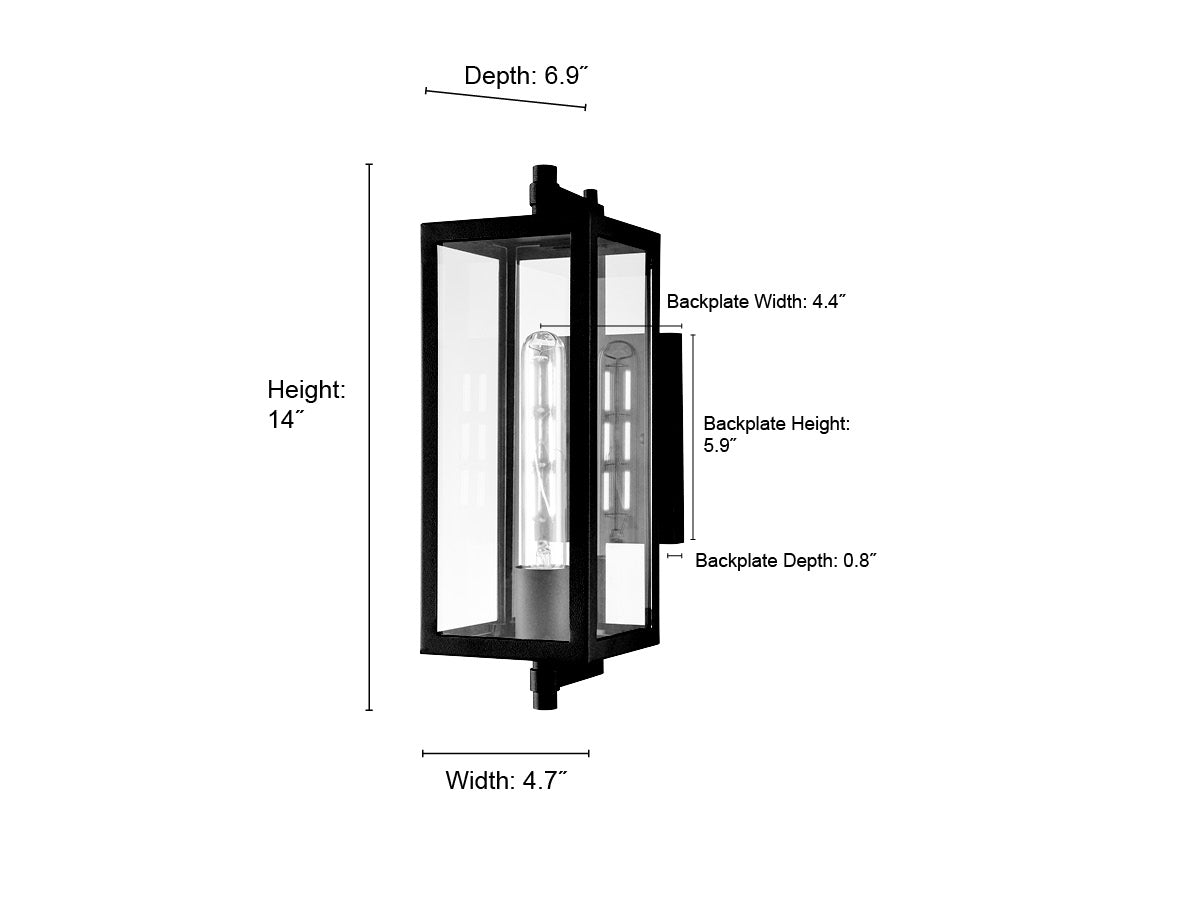 14-inch Messi Textured Black 1-Light Outdoor Wall Sconce