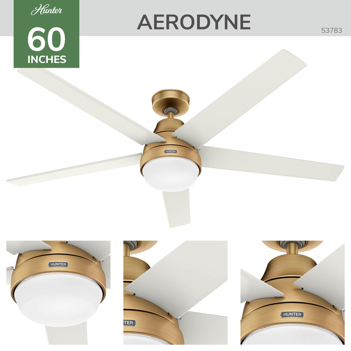 60 inch Aerodyne Wi-Fi ENERGY STAR® Luxe Gold Ceiling Fan with LED Light Kit and Handheld Remote
