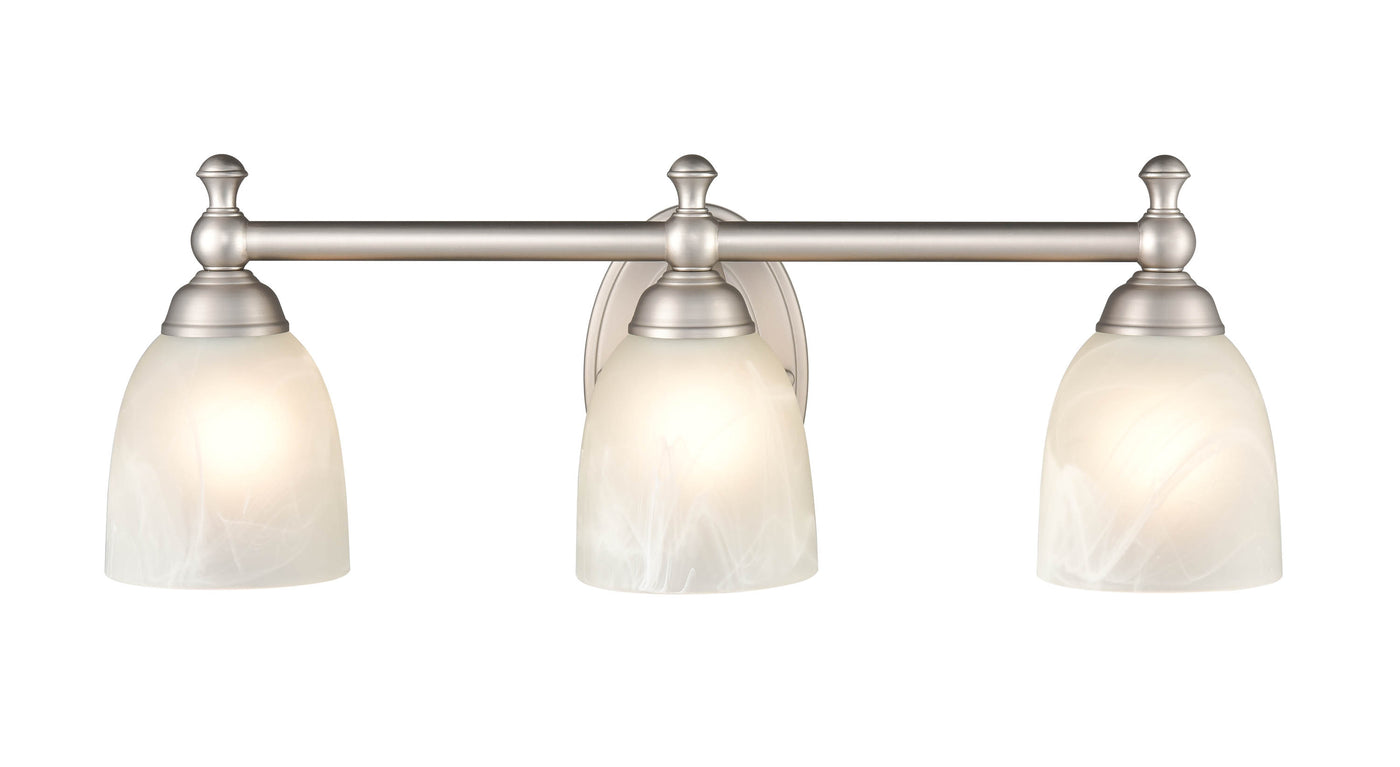 22-inch Satin Nickel 3-Light Faux Alabaster Glass Dome Bathroom Vanity Light
