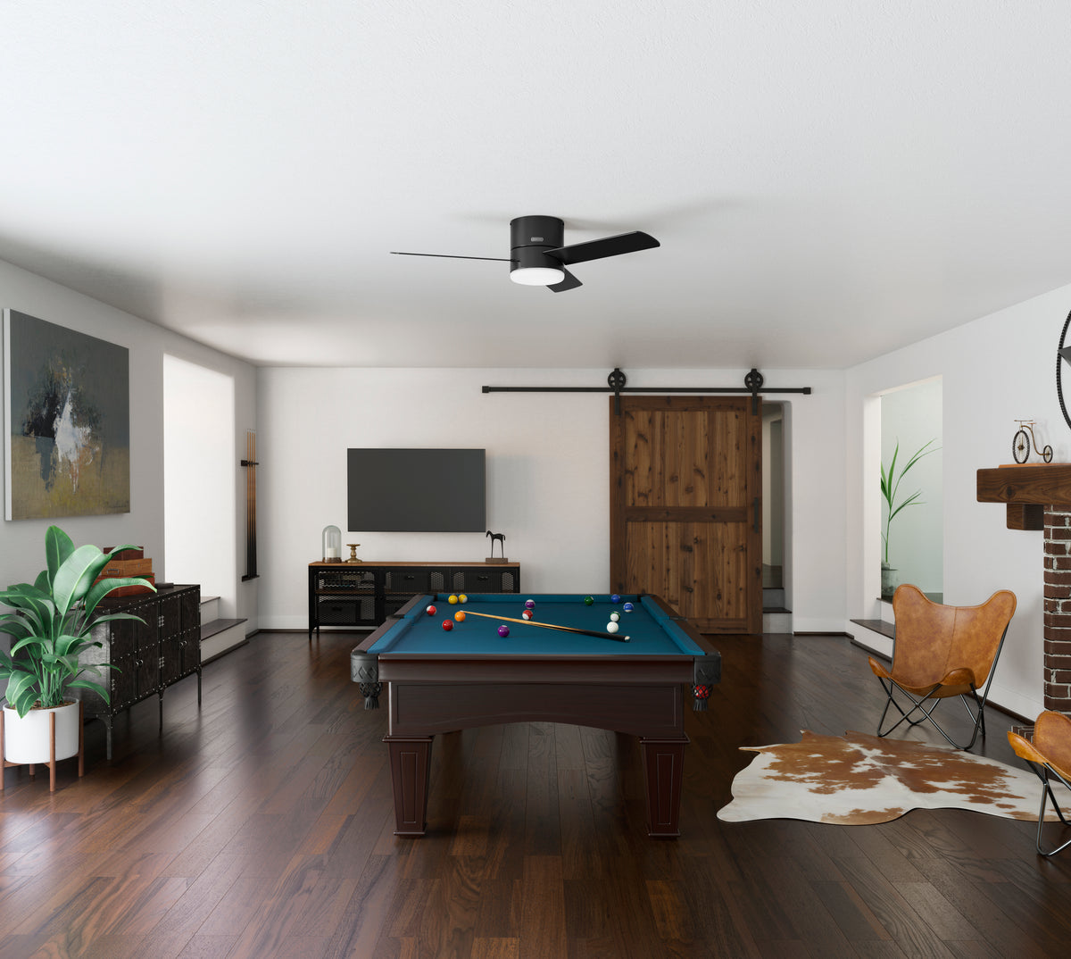 52 inch Minimus Matte Black Low Profile Ceiling Fan with LED Light Kit and Handheld Remote