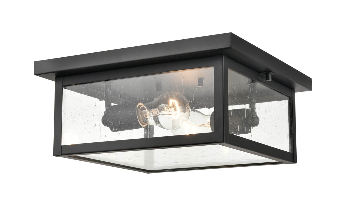 12-inch Evanton Powder Coated Black 2-Light Outdoor Flush Mount Ceiling Light