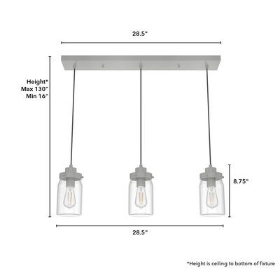 Devon Park 28.5-inch 3-light Brushed Nickel Linear Pendant Cluster with Clear Glass