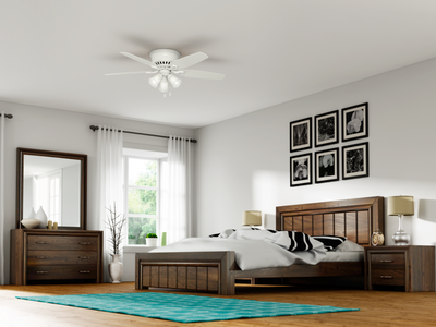 52 inch Builder Snow White Low Profile Ceiling Fan with LED Light Kit and Pull Chain