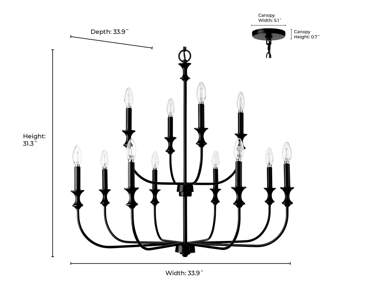 31.5'' Savanne Matte Black 12 Light Chandelier