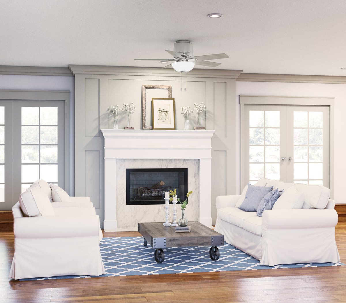 44 inch Fitzgerald Brushed Nickel Low Profile Ceiling Fan with LED Light Kit and Pull Chain