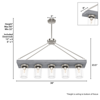 Devon Park 38-inch 5-light Brushed Nickel and Grey Wood Linear Chandelier with Clear Glass
