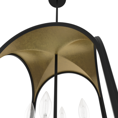Dukestown 15-inch 4-light Natural Black Iron and Gold Leaf Lantern Pendant