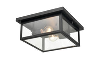 12-inch Evanton Powder Coated Black 2-Light Outdoor Flush Mount Ceiling Light with Clear Glass