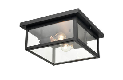 12-inch Evanton Powder Coated Black 2-Light Outdoor Flush Mount Ceiling Light with Clear Glass