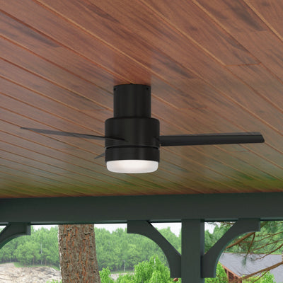 44 inch Gilmour Matte Black Low Profile Damp Rated Ceiling Fan with LED Light Kit and Handheld Remote