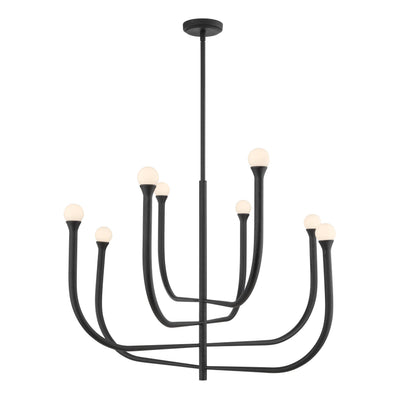 Dahlia 36-inch 8-light Plaster Black Chandelier with Opal Glass Shades