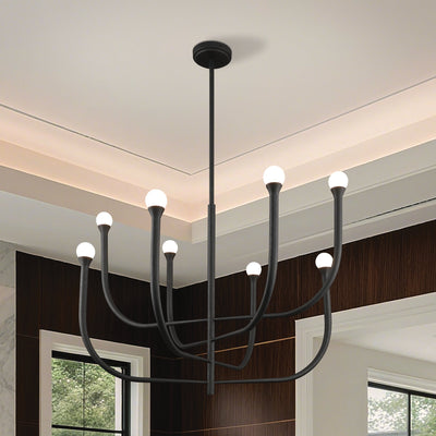 Dahlia 36-inch 8-light Plaster Black Chandelier with Opal Glass Shades