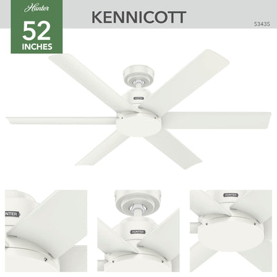 52 inch Kennicott Fresh White Damp Rated Ceiling Fan and Wall Control