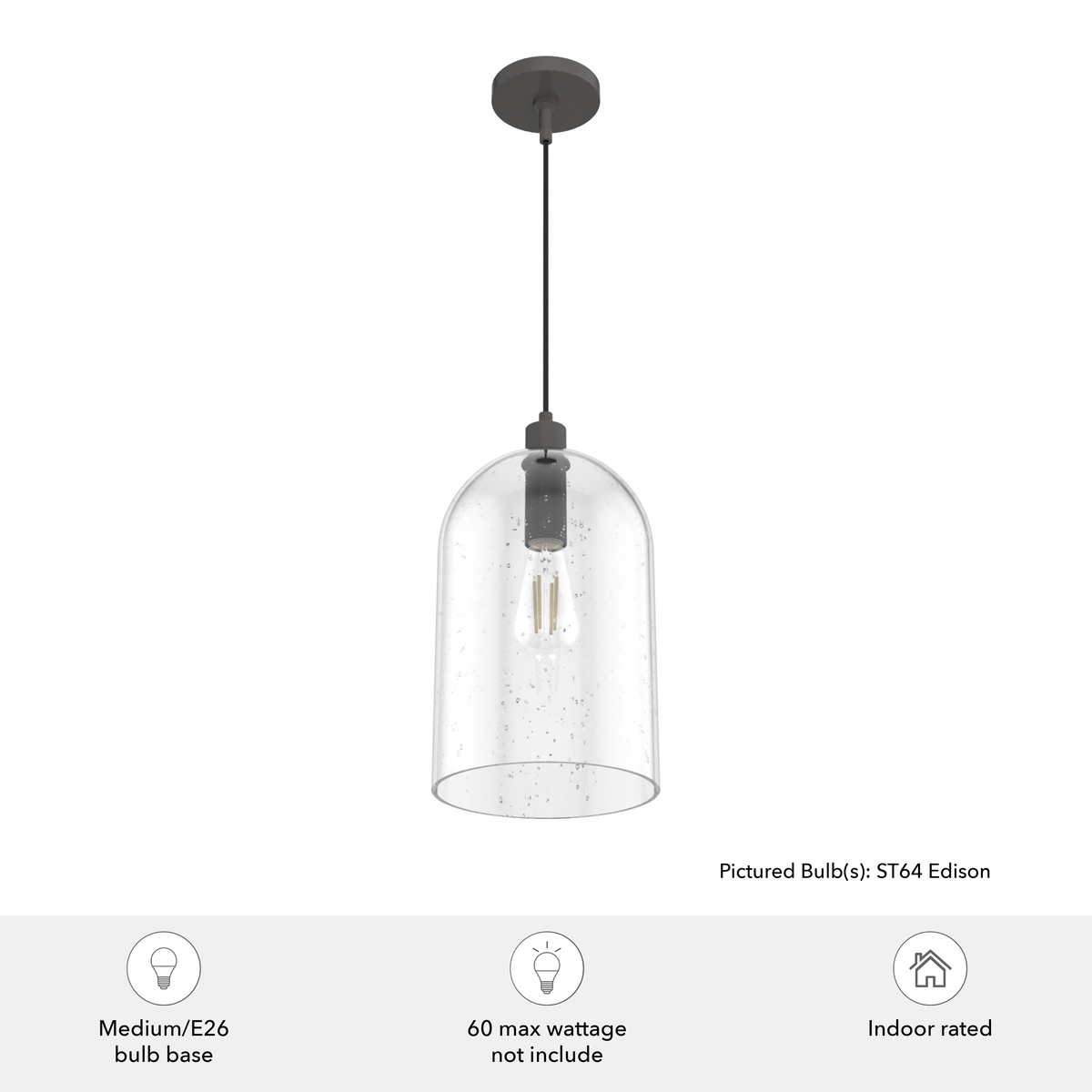 Lochemeade 9-inch 1-light Noble Bronze Pendant with Clear Seeded Glass