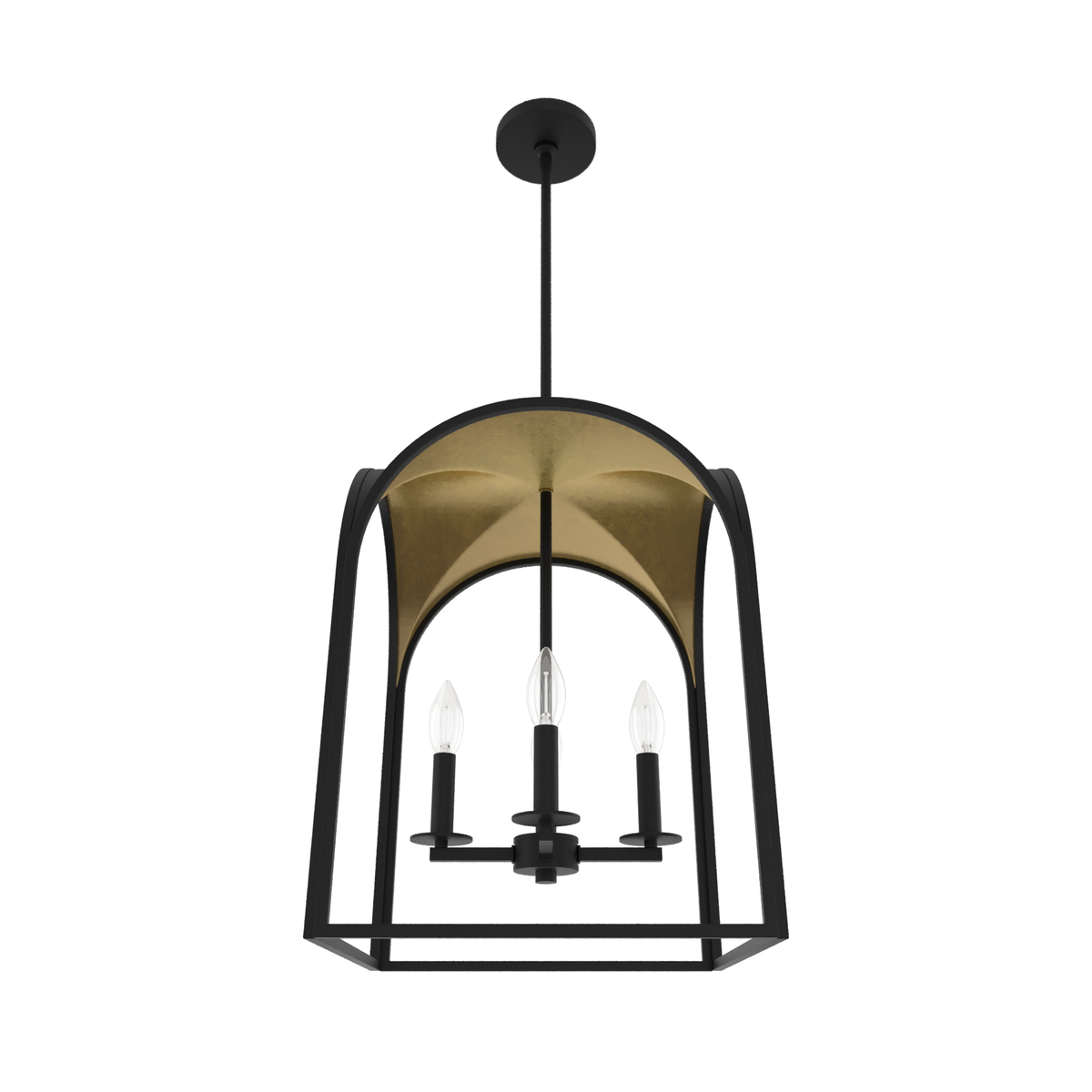 Dukestown 15-inch 4-light Natural Black Iron and Gold Leaf Lantern Pendant