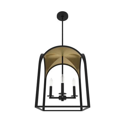 Dukestown 15-inch 4-light Natural Black Iron and Gold Leaf Lantern Pendant