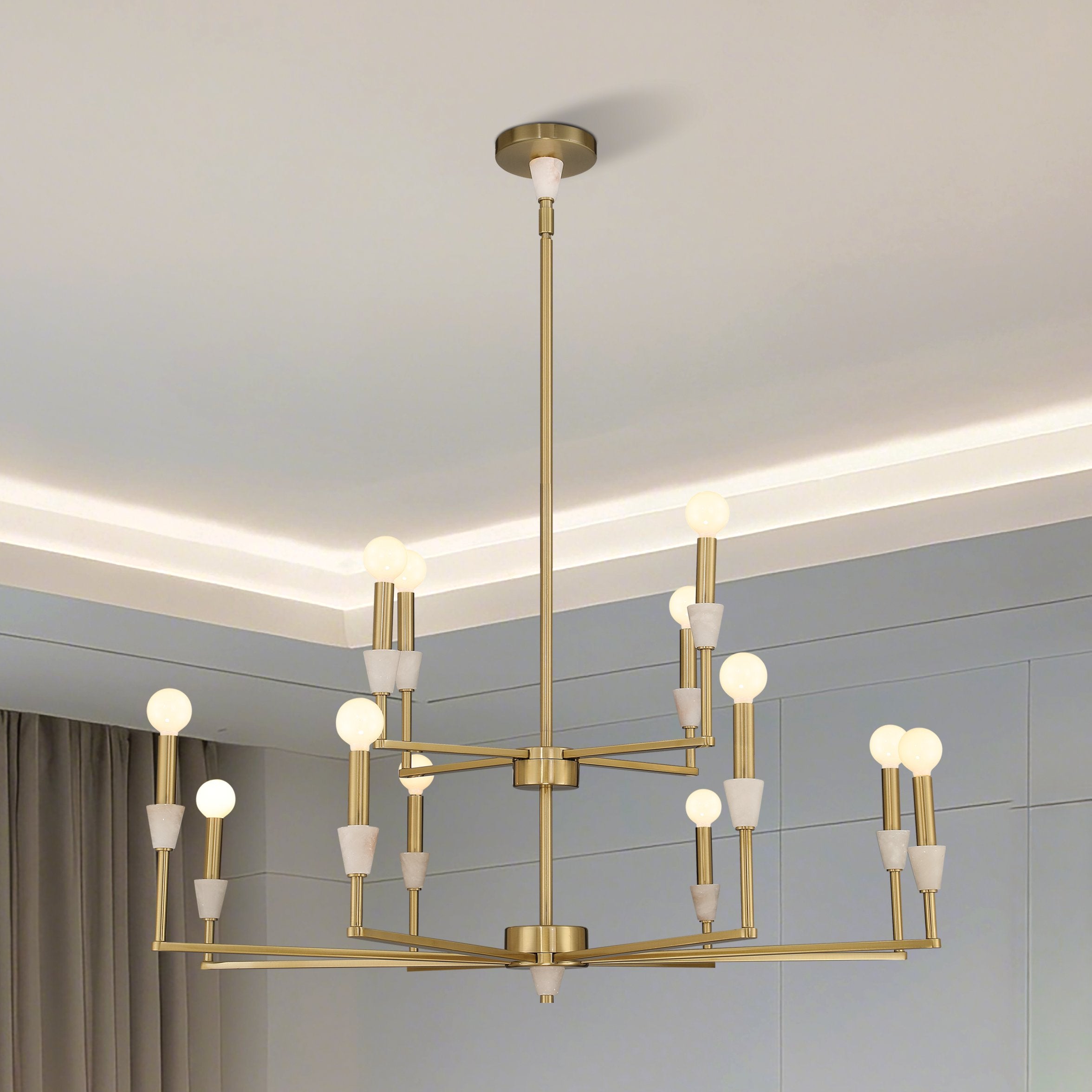 Montclair 38-inch 12-light Brushed Gold and Natural Alabaster Chandelier