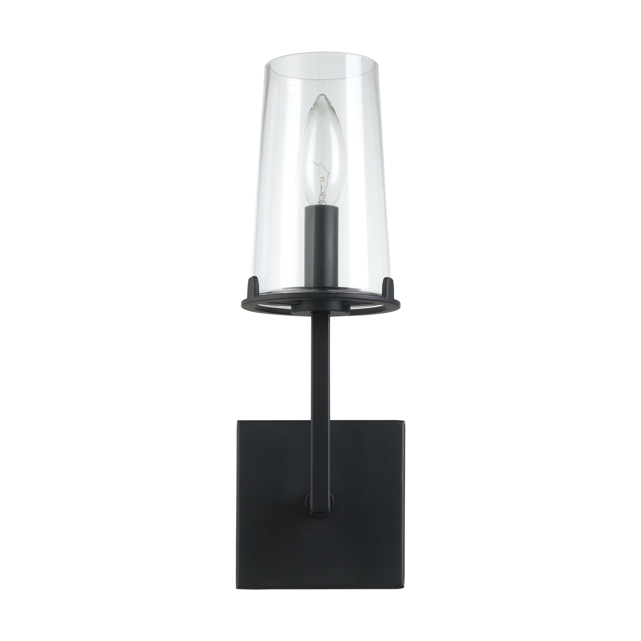 Jared 13-inch 1-light Matte Black Vanity Light with Clear Glass Shade