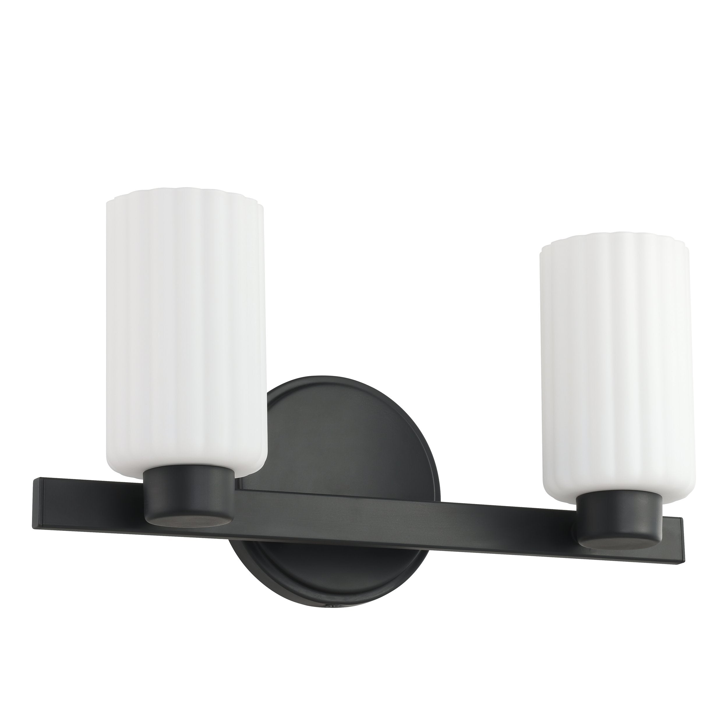 Bedminster 14-inch 2-light Matte Black Vanity Light with Etched Opal Ribbed Glass Shades