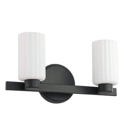 Bedminster 14-inch 2-light Matte Black Vanity Light with Etched Opal Ribbed Glass Shades