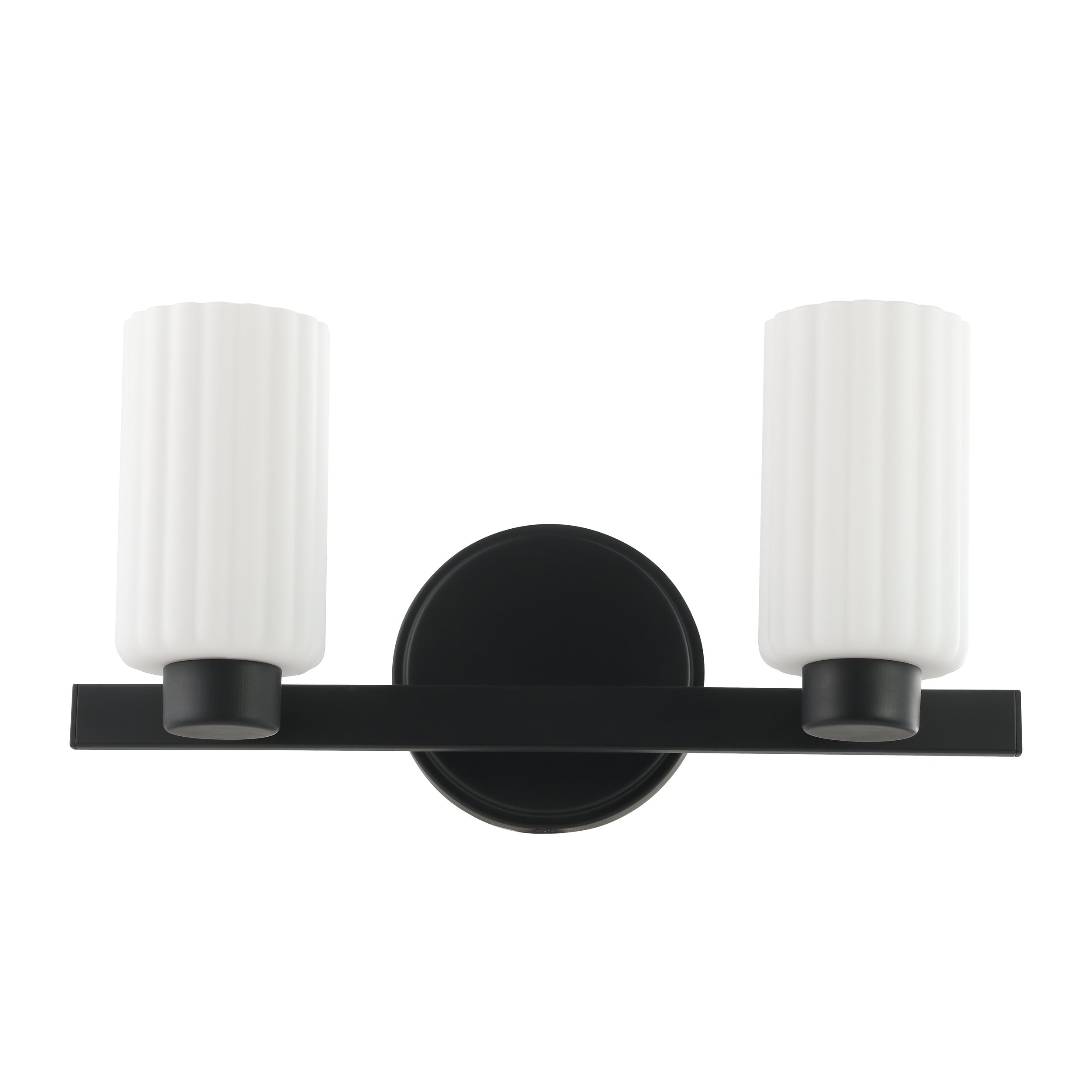 Bedminster 14-inch 2-light Matte Black Vanity Light with Etched Opal Ribbed Glass Shades