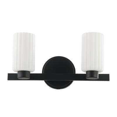 Bedminster 14-inch 2-light Matte Black Vanity Light with Etched Opal Ribbed Glass Shades