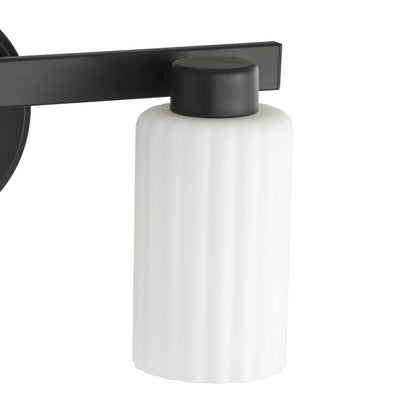 Bedminster 14-inch 2-light Matte Black Vanity Light with Etched Opal Ribbed Glass Shades