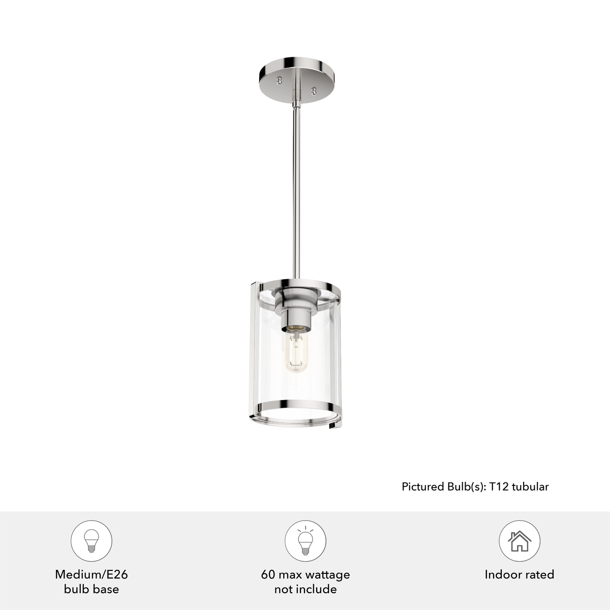Astwood 6-inch 1-light Polished Nickel Pendant with Clear Glass